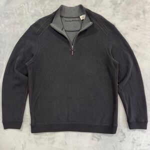 Tommy‎ Bahama Men's Dark Gray 1/4 Zip Sweater Long Sleeve 100% Cotton Size L